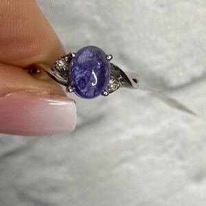2.55ctw Natural Tanzanite Cabochon Ring Sterling Silver White Sapphire Twist